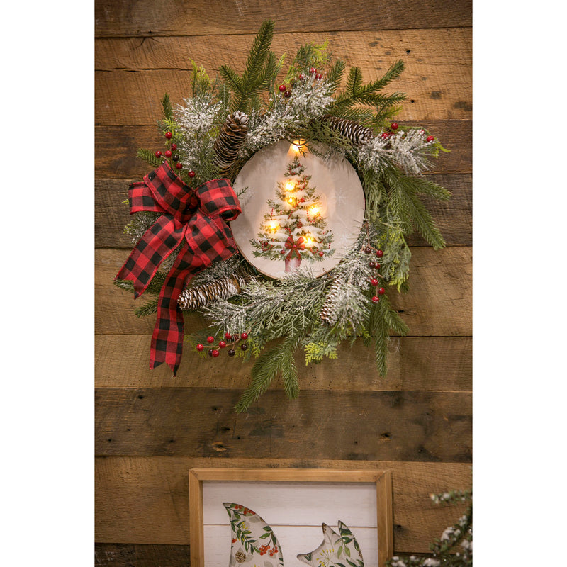Cypress Home Beautiful Christmas Wreath with The Greening of Christmas LED Canvas Wall Décor - 5 x 18 x 18 Inches Indoor/Outdoor Decoration for Homes, Yards and Gardens