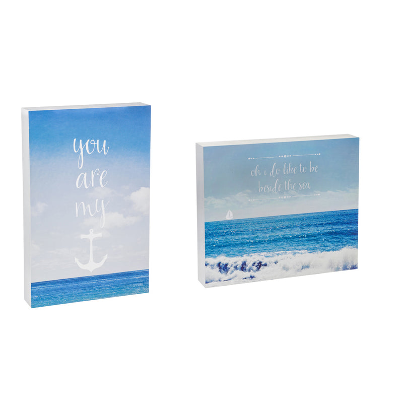 Evergreen You Are My Anchor 9x14 and Like To Be Beside The Sea 12x10 Wood Plocks, Set of 2, 12'' x 2'' x 10'' inches