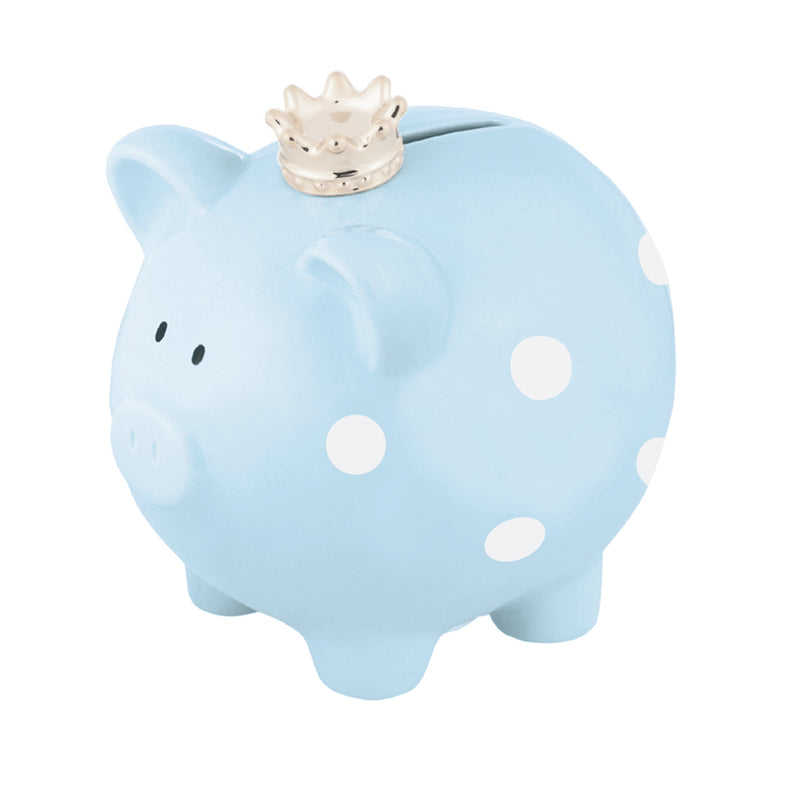 Polka Dot Piggy Bank, Blue, 6"x4.5"x5"inches