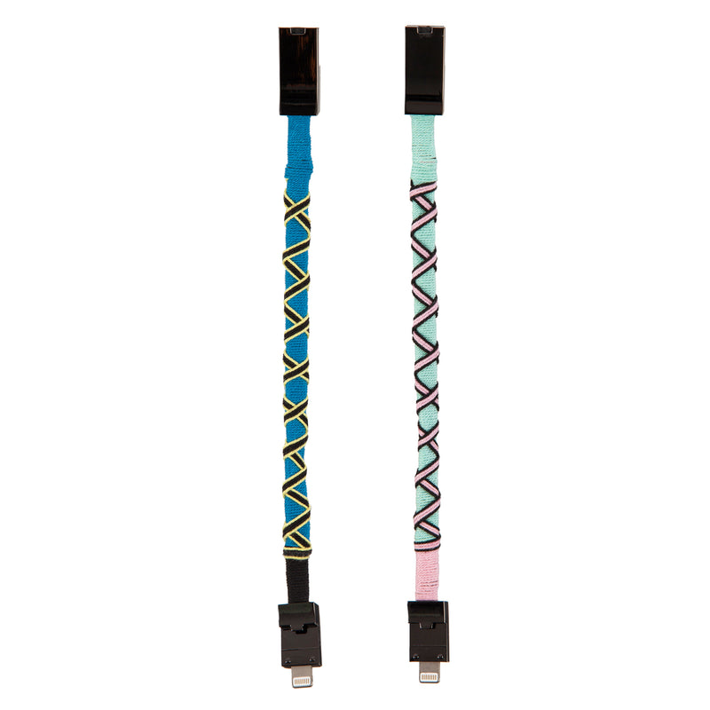 Evergreen Handwoven Charging Cable  Bracelet, Seagreen/Pink and Blue/Black, 2 Asst., Length 7.87", 0'' x 0'' x 7.87'' inches