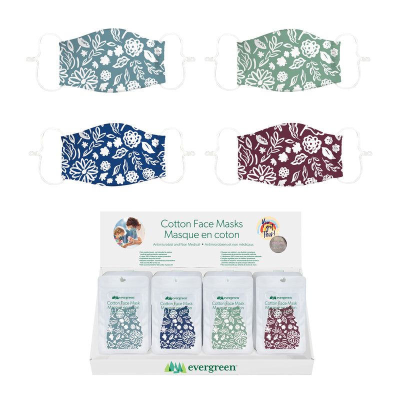 Adult Non-Medical Antimicrobial Cotton Face Mask, 4 Designs, 9 of each, 36 pcs total, 9.1"x0.01"x5.3"inches