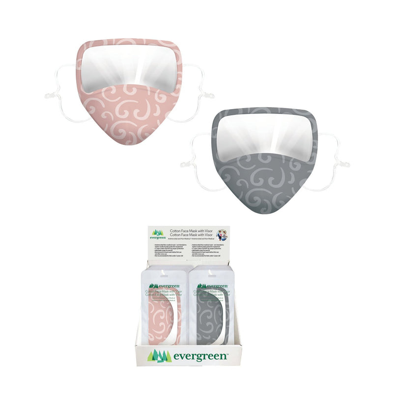 Women's Antimicrobial Non-Medical Cotton Face Mask w/ Visor, 2 Designs, 12 of each, 24 pcs total, 0.01"x8"x6.25"inches