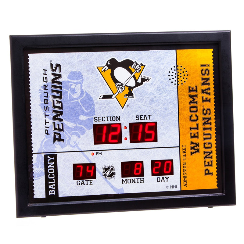 Team Sports America Pittsburgh Penguins Bluetooth Scoreboard Wall Clock
