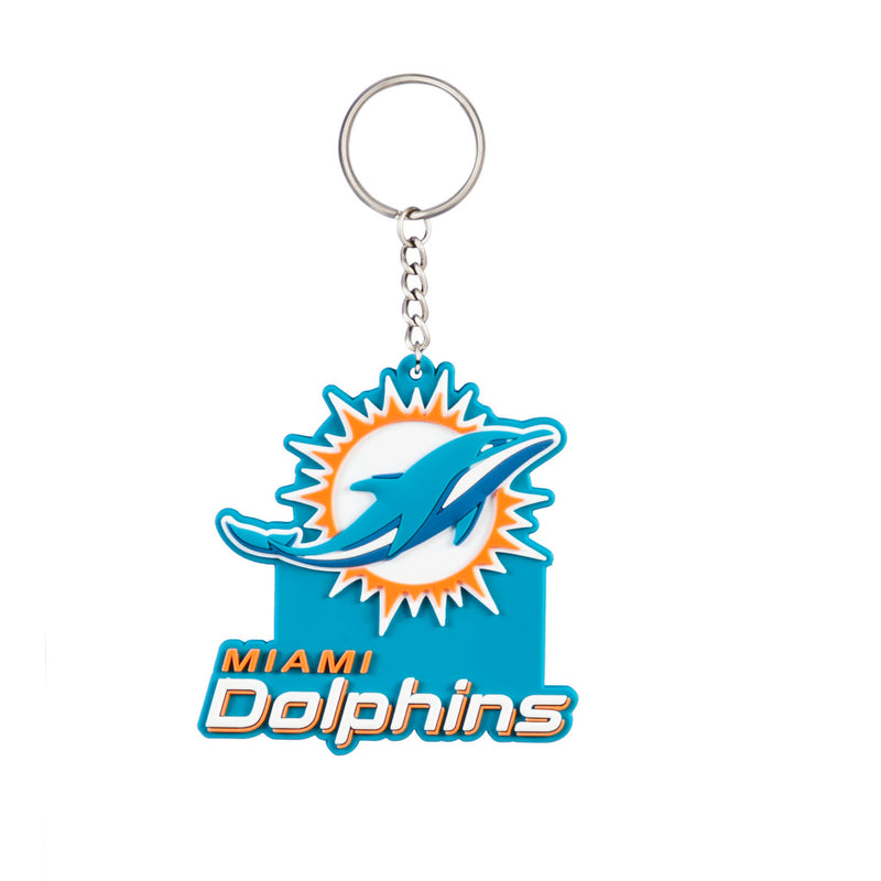 Team Sports America NFL Miami Dolphins Bold Sporty Rubber Keychain - 5" Long x 3" Wide x 0.2" High
