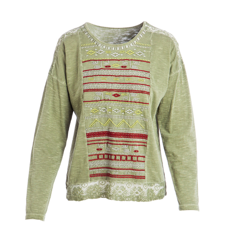 Embroidered Bohemian Traveler Top, Green, 21"x0.39"x24.5"inches