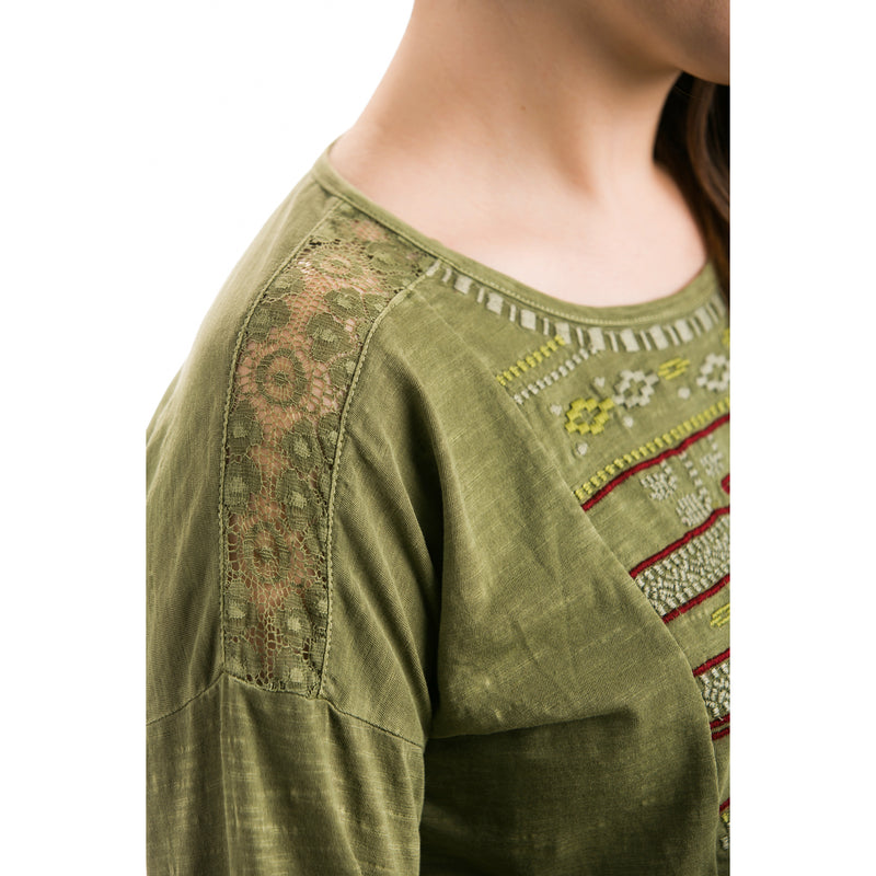 Embroidered Bohemian Traveler Top, Green, 21"x0.39"x24.5"inches