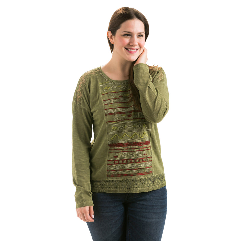Embroidered Bohemian Traveler Top, Green, 21"x0.39"x24.5"inches