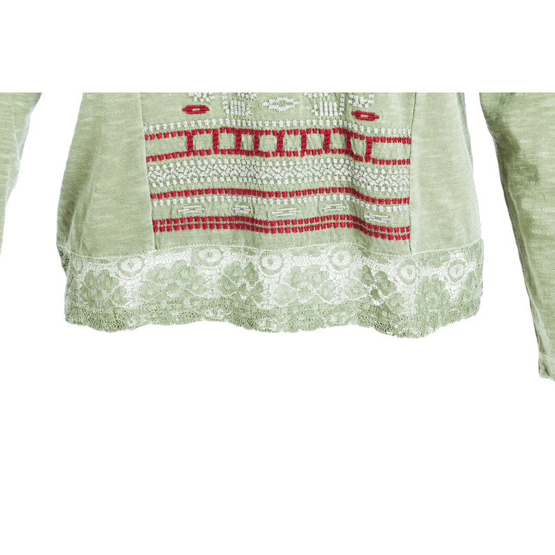 Embroidered Bohemian Traveler Top, Green, 21"x0.39"x24.5"inches