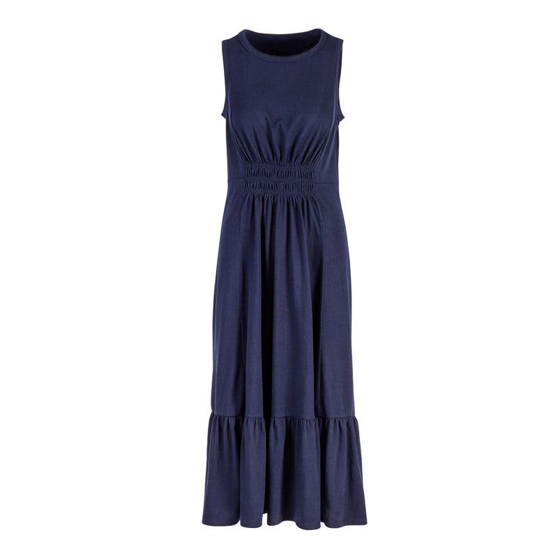 Sleeveless Dress, Navy, Sizes include 1S, 2M, 2L, 1 XL. Dress length is 40", 21"x48.5"x0.5"inches