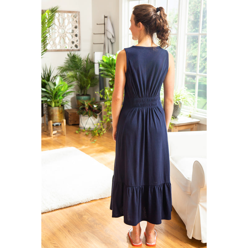Sleeveless Dress, Navy, Sizes include 1S, 2M, 2L, 1 XL. Dress length is 40",7tun251