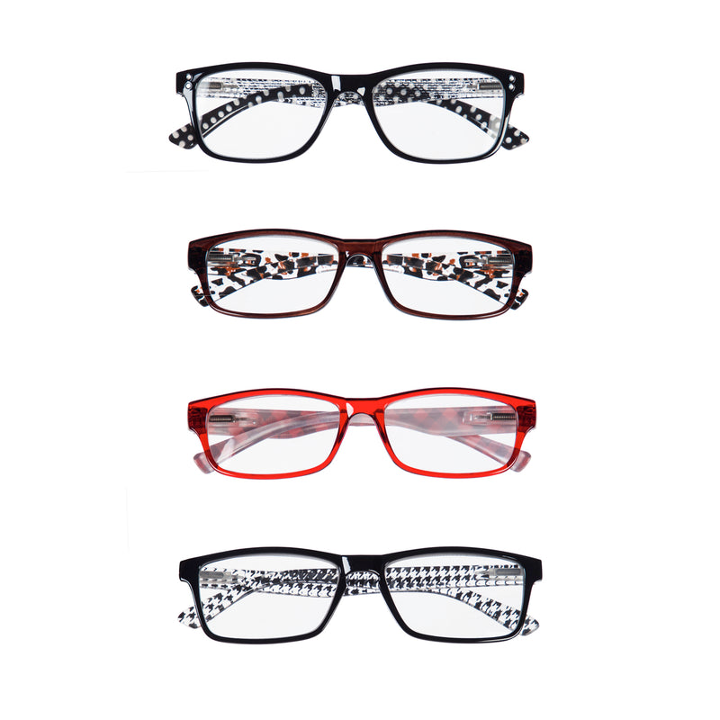 Reading Glasses with Matching Case, 4 Designs, 6 of each, 24 pcs total, 0.8"x5.5"x0.55"inches
