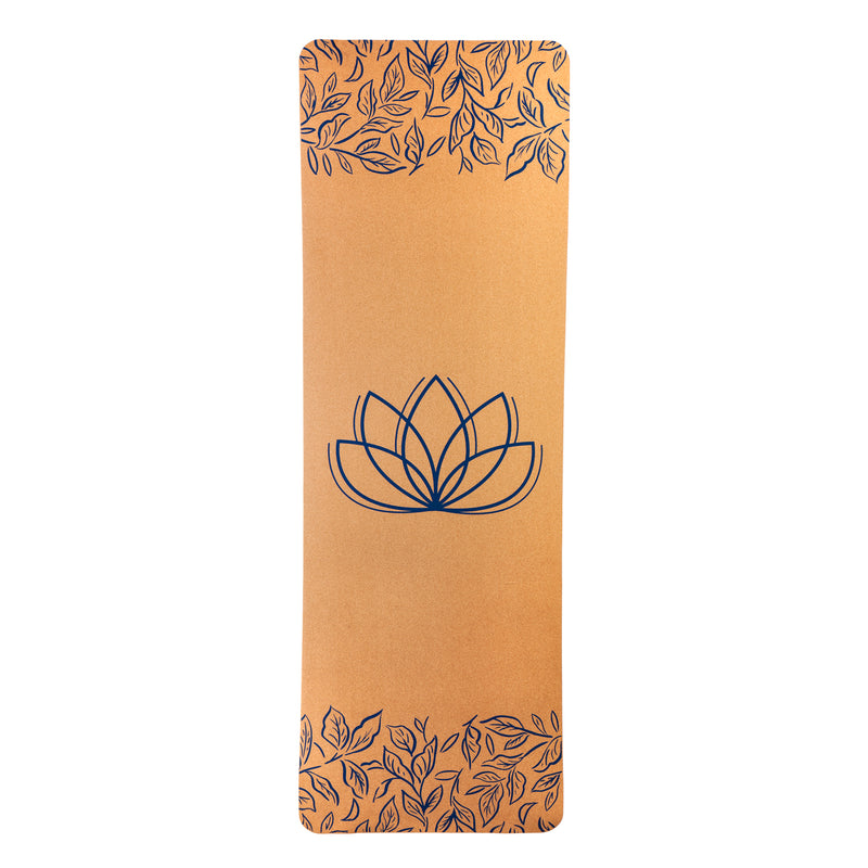 Evergreen Antimicrobial Cork Yoga Mat w/ PER backing, Lotus, Navy, 4mm, 24" x 68", 24'' x 0.15'' x 68'' inches