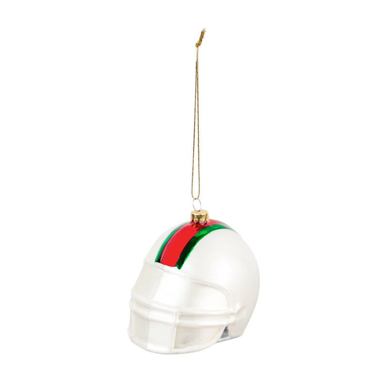 White w/Green-Red Stripe Football Helmet Ornament