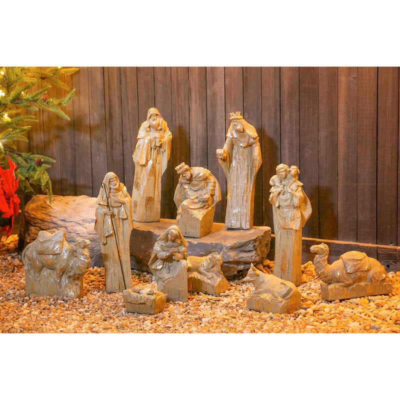Evergreen Nativity Set with Natural Finish & Metallic Accent, 14.3'' x 6'' x 6'' inches