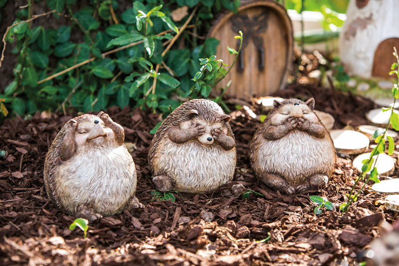 Evergreen Acorn Alley Hedgehog Hear, Speak, See No Evil Statuary,3 Assorted, 5.5'' x 1'' x 1'' inches