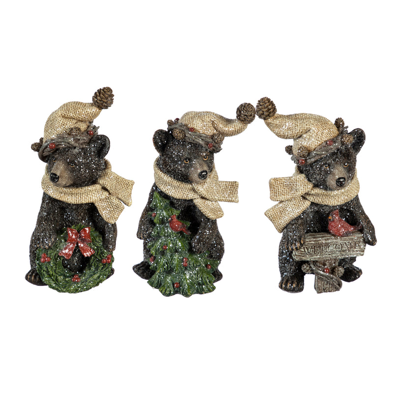 Evergreen 9" H Winter Bears, 3 Assorted, 9'' x 1.5'' x 1.5'' inches