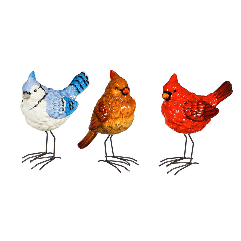 Evergreen 7.5"H Trio of Birds Ceramic Statuary, 3 Assorted, 7.7'' x 0.4'' x 0.4'' inches
