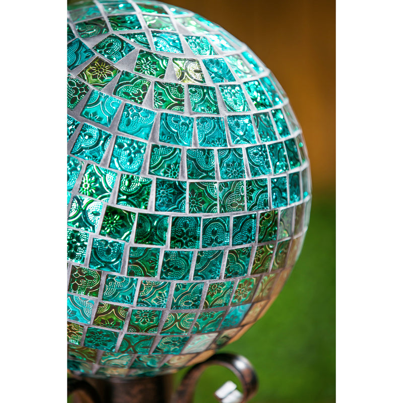 Evergreen 10" Mosaic Glass Gazing Ball, Turquoise Mosaic, 9.8'' x 9.8'' x 11.8'' inches.
