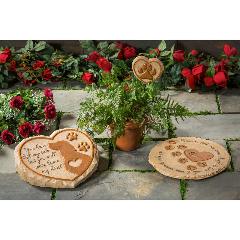11" Heart Shaped Pet Memorial Garden Stone, Dog Silhouette,84g2948