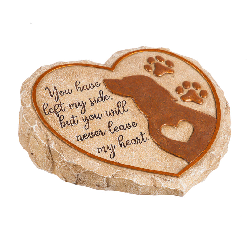 11" Heart Shaped Pet Memorial Garden Stone, Dog Silhouette,84g2948