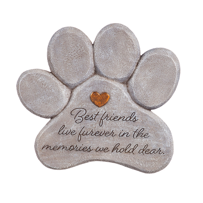 Evergreen 11" Paw Shaped Pet Memorial Garden Stone, Best Friends Live Forever, 0.4'' x 2.2'' x 2.2'' inches