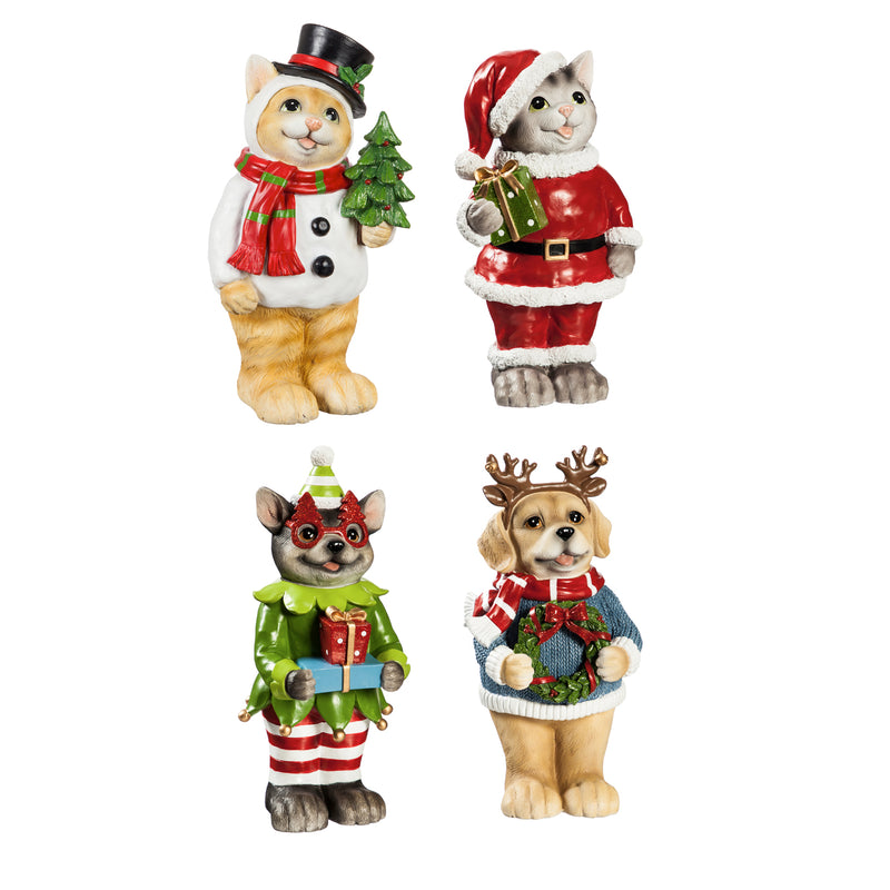 11"H Pets in Holiday Spirit Garden Statuary, 4 Asst.,84g3046