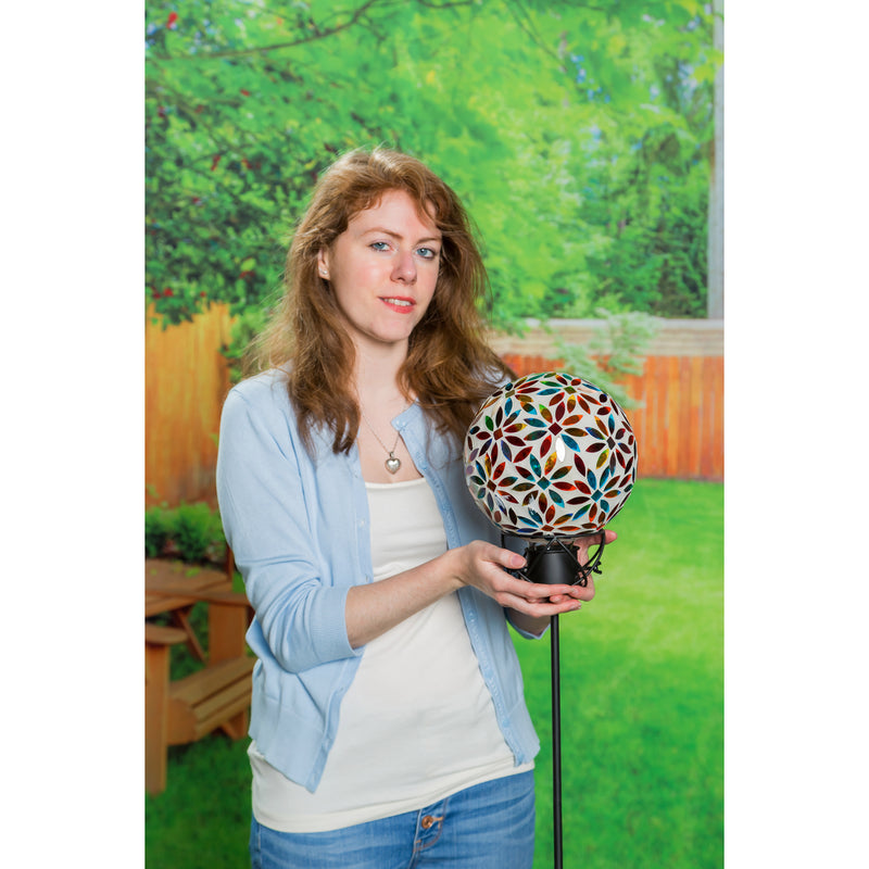 Evergreen 8" Mosaic Glass Gazing Ball, Bright Flowers, 7.9'' x 7.9'' x 9.8'' inches.