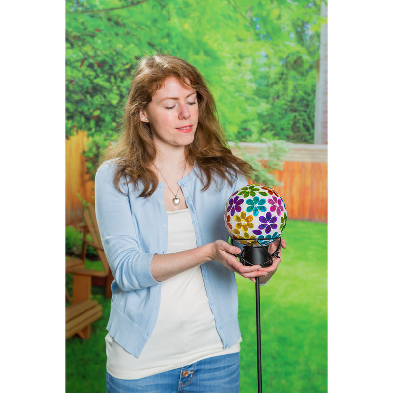 Evergreen 6" Mosaic Glass Gazing Ball, Bright Floral, 5.9'' x 5.9'' x 7.5'' inches.