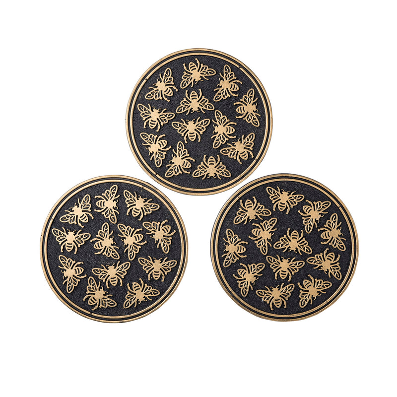 Recycled Rubber Stepping Stones, Set of 3 - Golden Bees, 11.75"x11.75"x0.5"inches