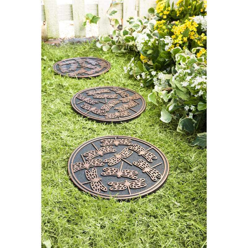Recycled Rubber Stepping Stones, Set of 3 - Dragonfly, 11.75"x11.75"x0.5"inches