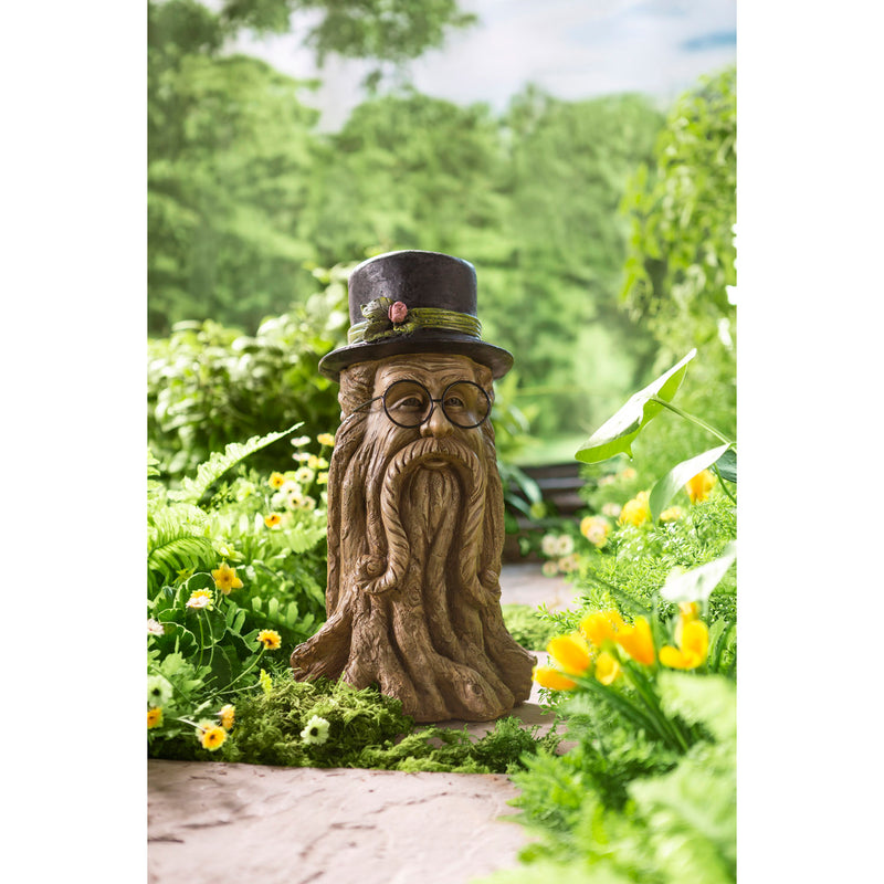 Resin Indoor/Outdoor Tree Man with Hat Garden Sculpture, 9.5"x9.5"x17"inches