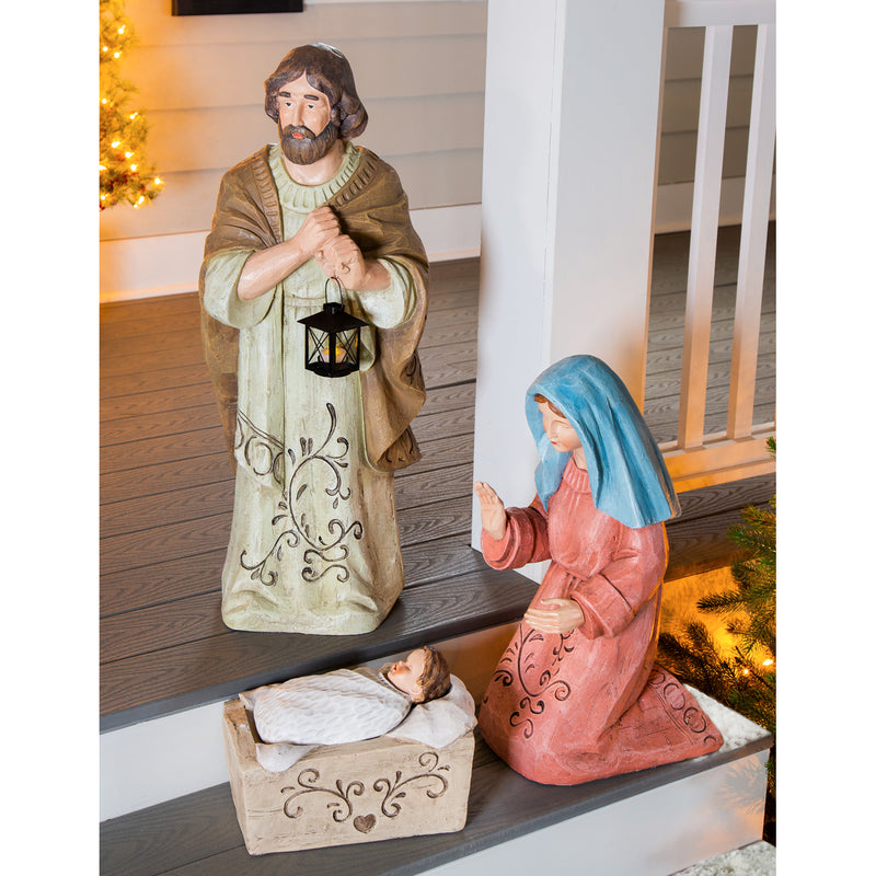 Statement Nativity Garden Statuary, Set of 3, Mary/Joseph/Jesus, 12.15"x12.15"x31.5"inches