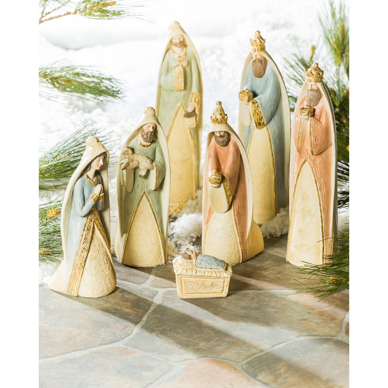 Gilded Nativity Scene, Set of 7, 3.15"x2.76"x11.81"inches