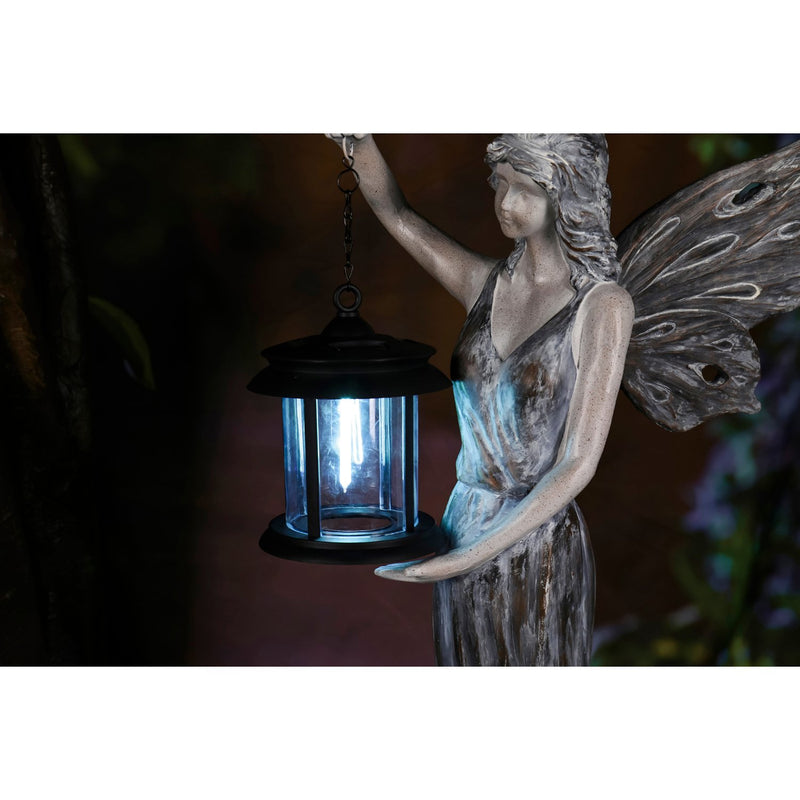 Angel Garden Statue w/Blue Light Lantern, 13"x10"x42"inches