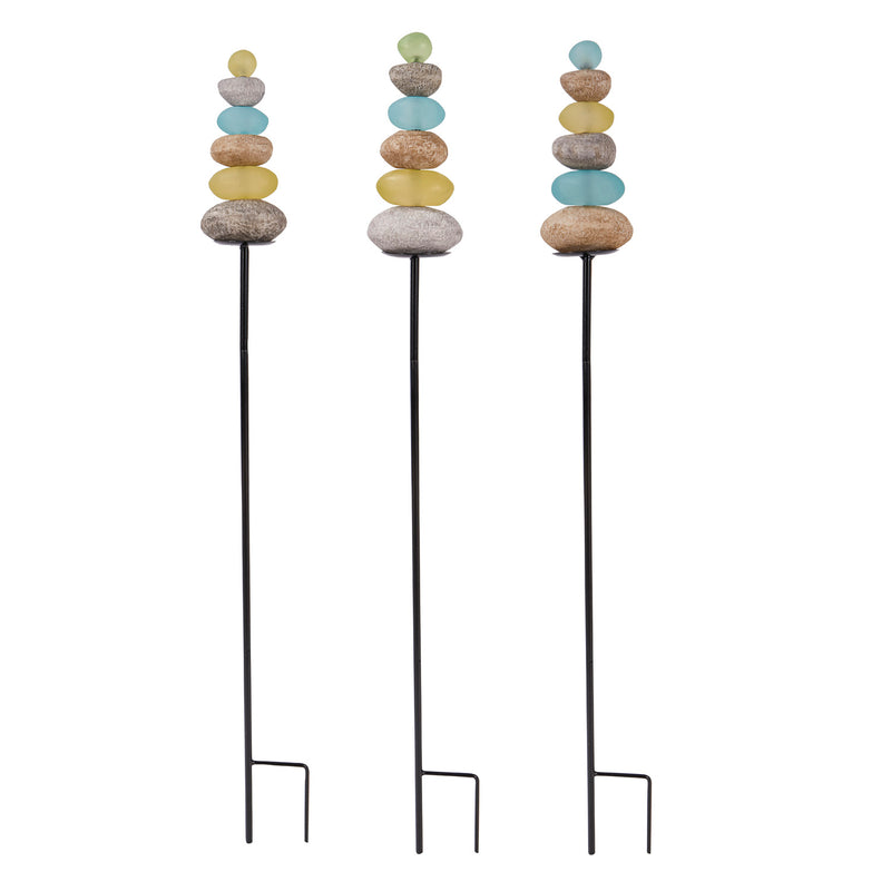 Zen Stacked Garden Stake, 3 ASST, 3.35"x2.56"x42"inches