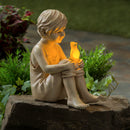 13"H Boy with Frog Garden Statuary, 6.5"x11.22"x13.19"inches