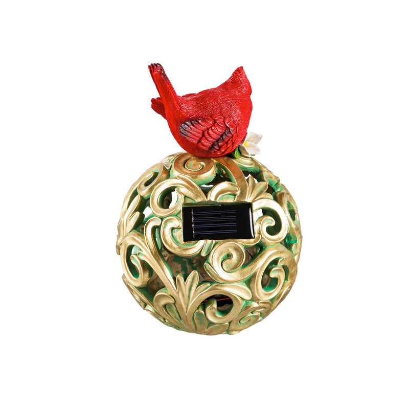 10"H Bird on Orb Garden Statuary, Cardinal, 6.69"x6.69"x10.63"inches