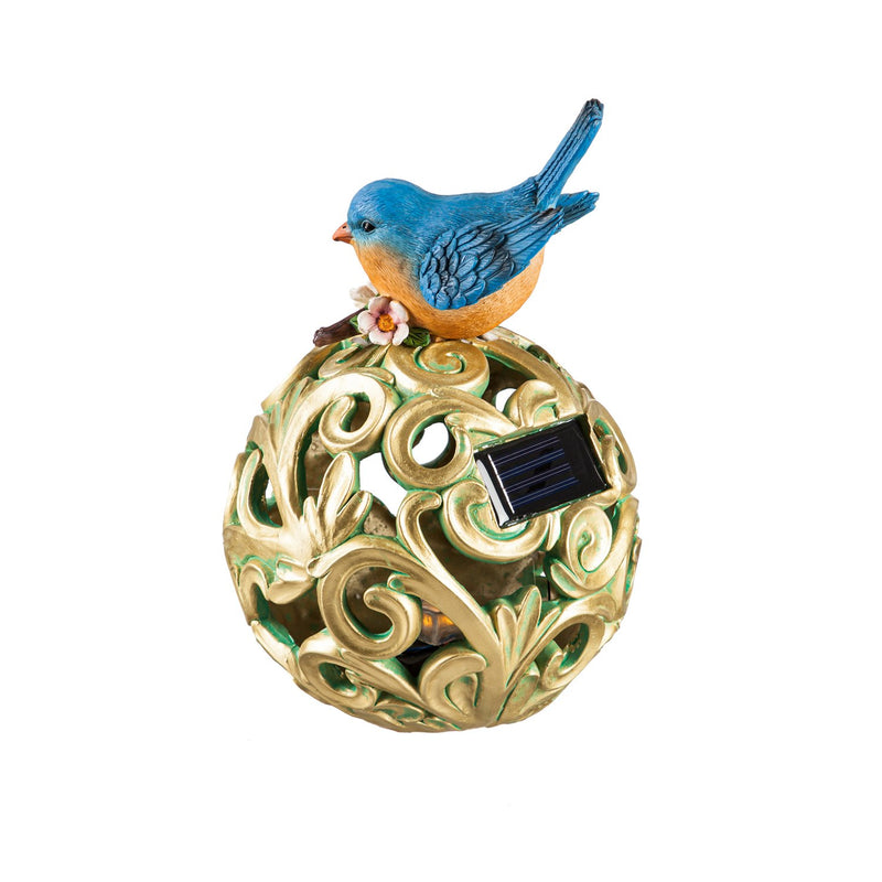 10"H Bird on Orb Garden Statuary, Blue Bird, 6.69"x6.69"x10.63"inches