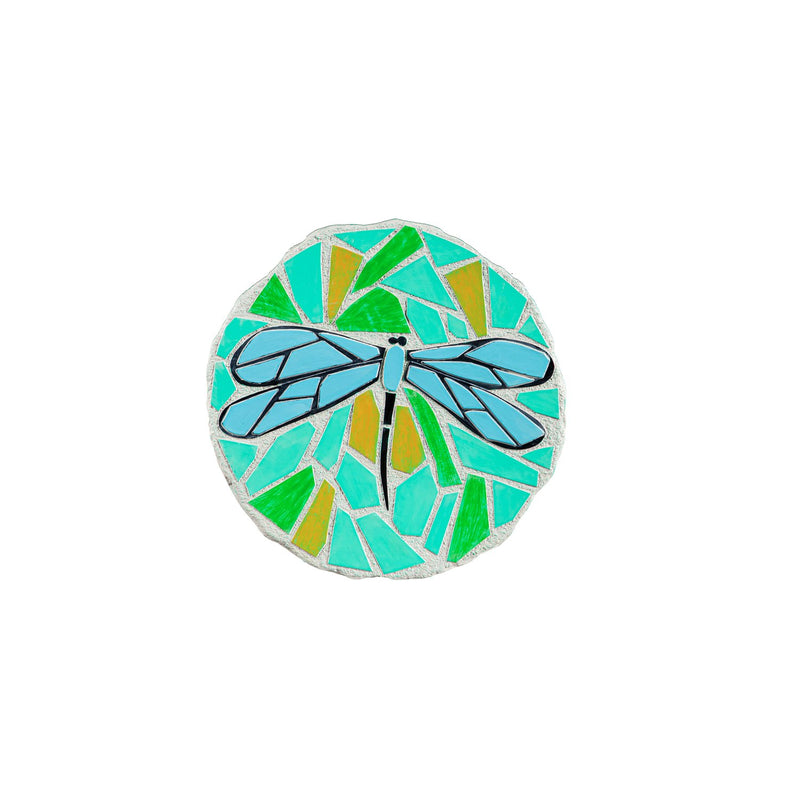 11" Round Garden Stone, Mosaic Dragonfly, 11.02"x11.02"x0.59"inches