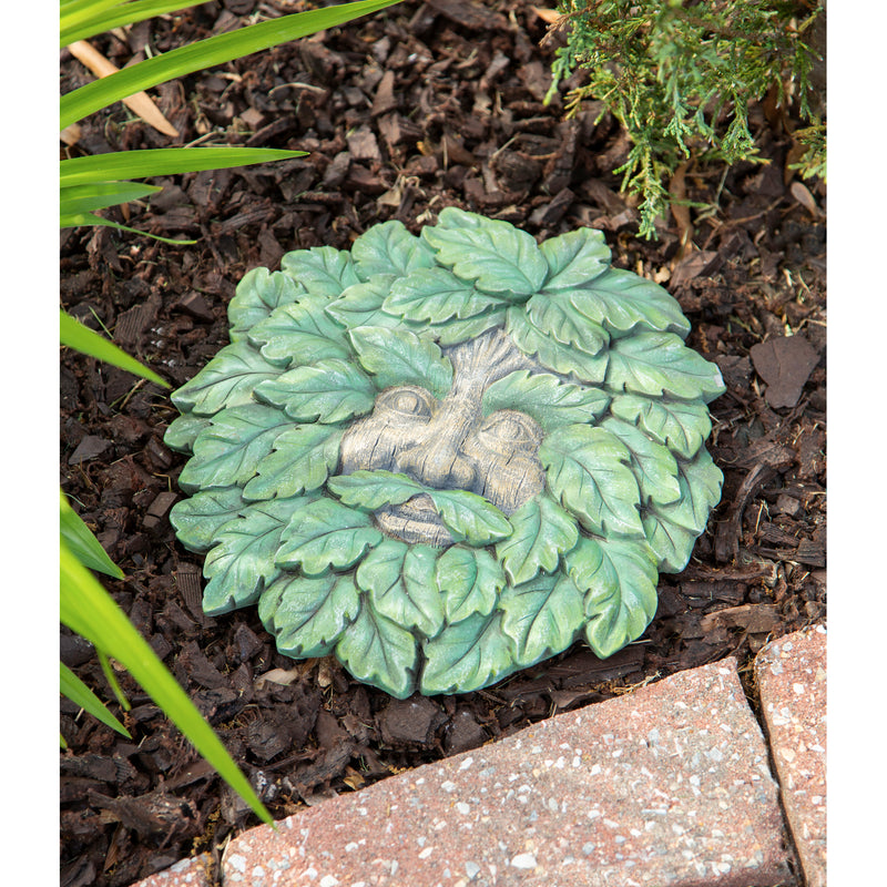10" Green Man Garden Stone, 10"x10.5"x1"inches