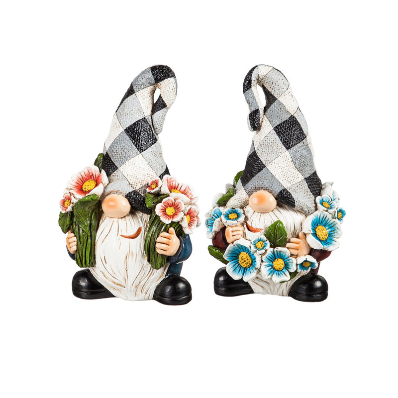 8"H Gnome Garden Statuary with Flower Wreaths, 2 Asst, 5.24"x4.92"x8.15"inches