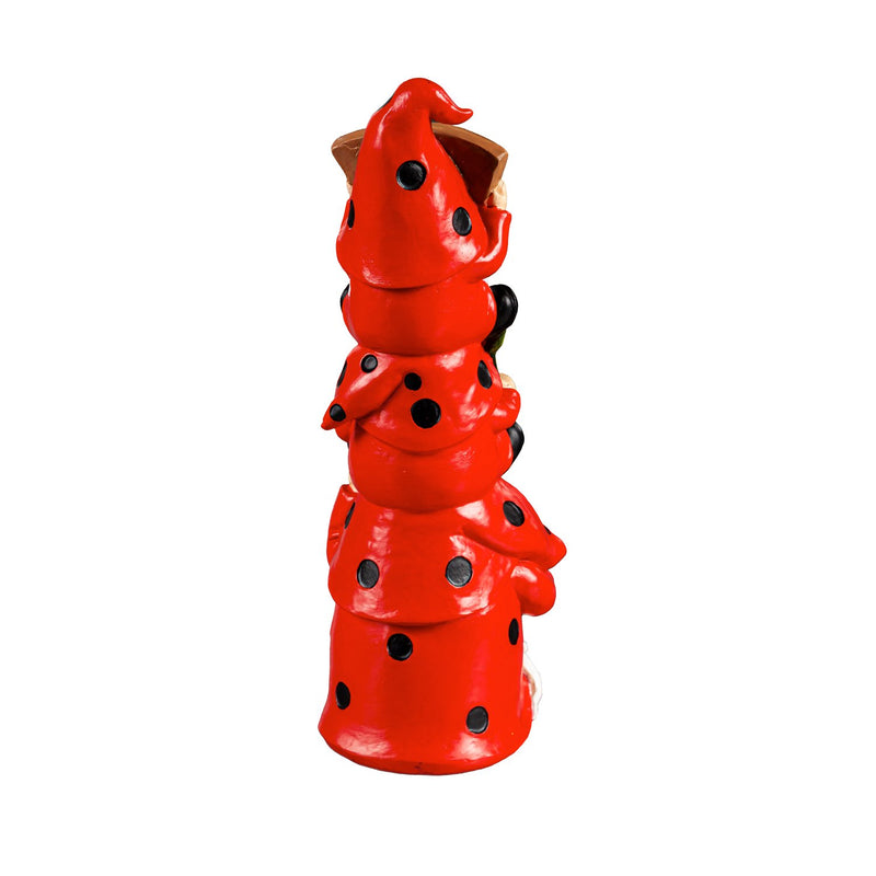 9"H Stacked Ladybug Gnome Trio Garden Statuary, 3.27"x3.15"x9.13"inches