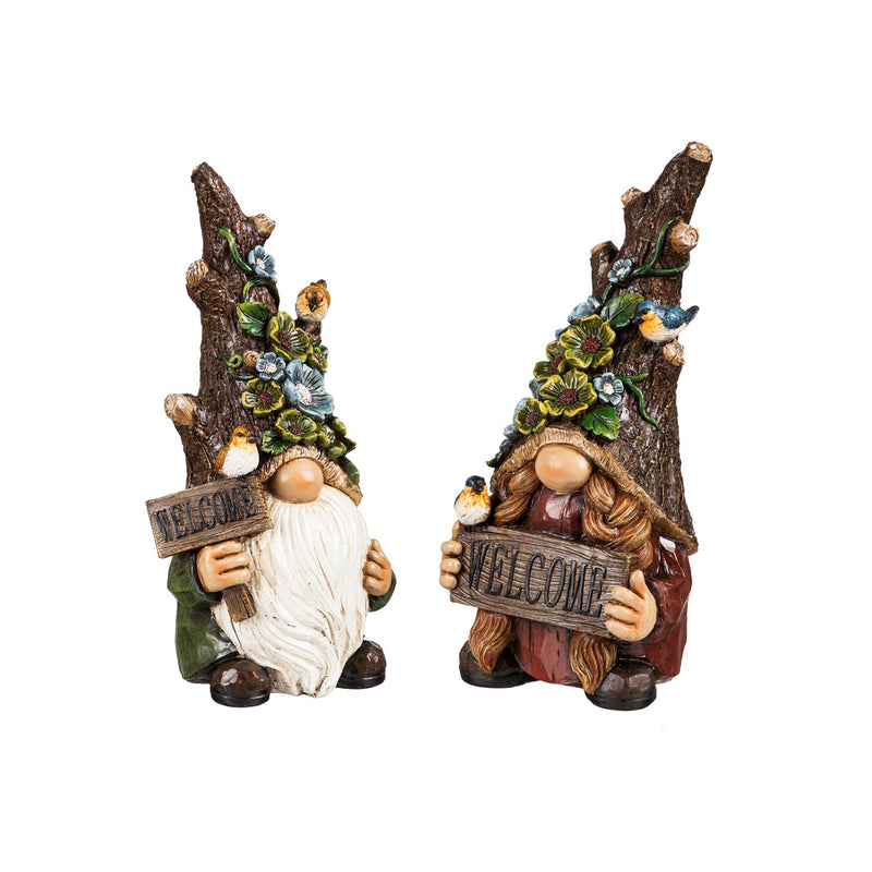 12"H Welcome Garden Gnome Statuary, 2 ASST, 6.1"x4.72"x11.93"inches