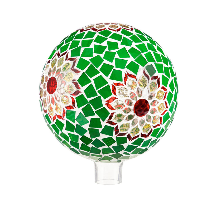 10" Mosaic Glass Gazing Ball, Green with Golden Blooms,84g4090