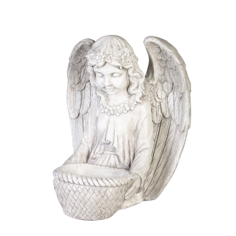 16"H Concrete Angel Bird Feeder Garden Statuary, 13.4"x12.8"x16.14"inches