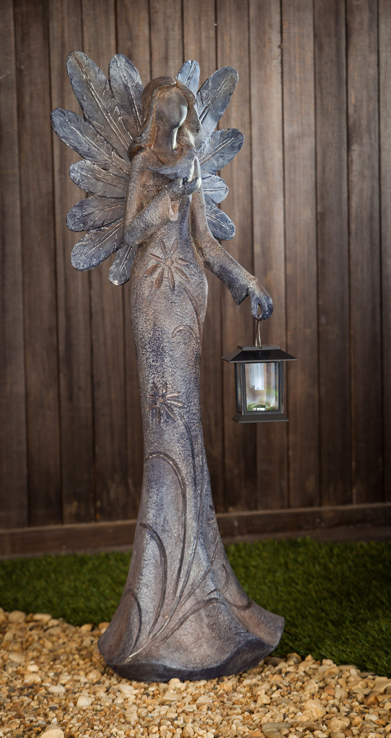 Evergreen Angel Statue with Solar Lantern, 10'' x 15'' x 15'' inches