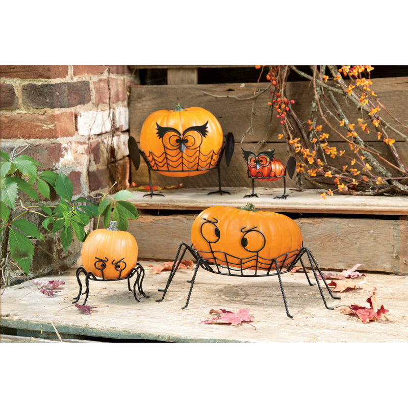 Set Of 2 Owl Pumpkin Holders, 11"x10"x8.25"inches