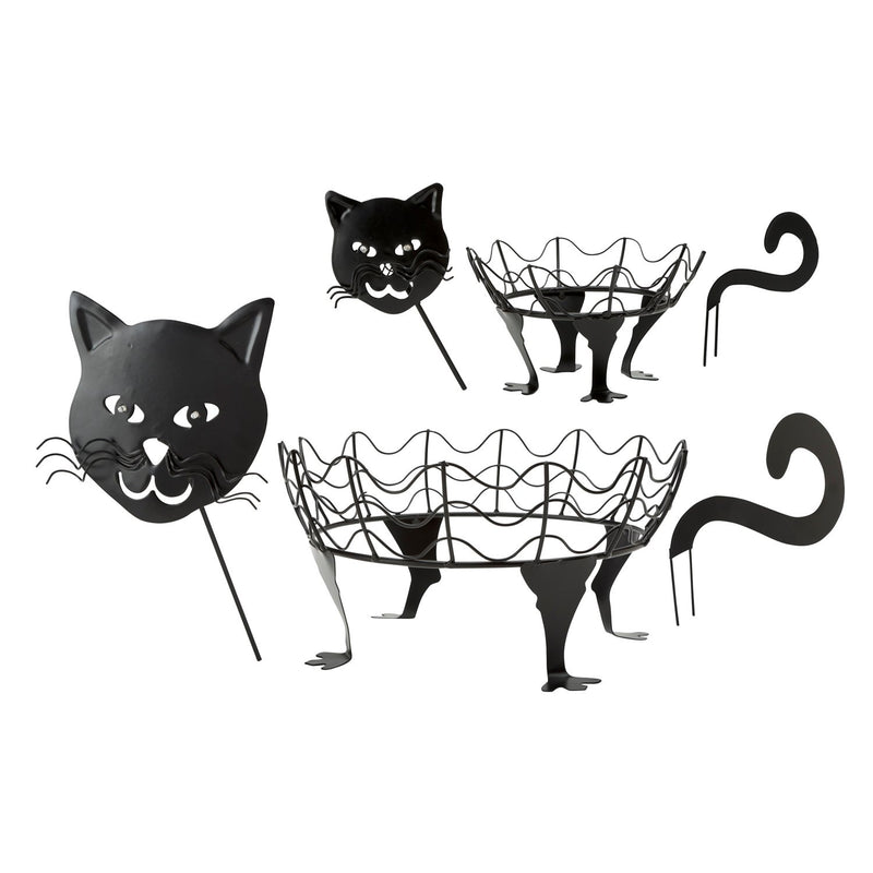 Set Of 2 Cat Pumpkin Holders With LED Eyes - Cat, 14"x10"x9"inches