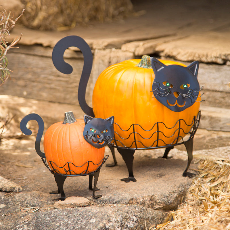 Set Of 2 Cat Pumpkin Holders With LED Eyes - Cat,87678