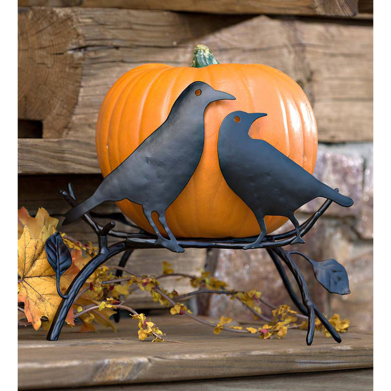 Halloween Pumpkin Holder with Ravens On Branch, 16.5"x14.25"x11"inches